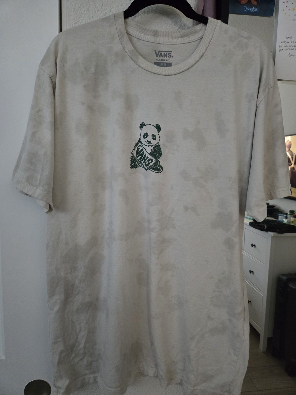 Vans Men’s Cream Tee with Green Panda Graphic